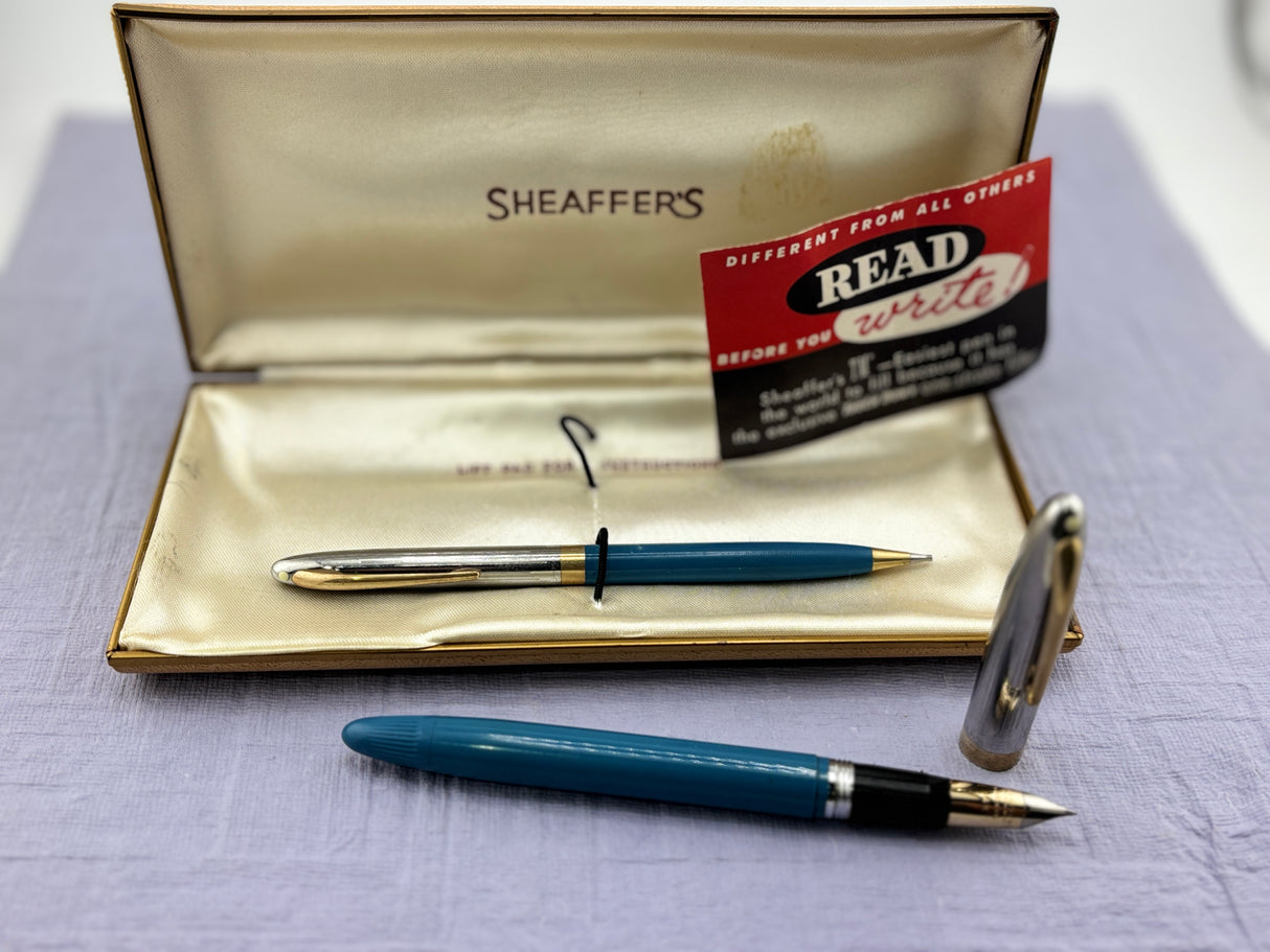 Sheaffer Snorkel set Blue Chrome cap  - New old stock and boxed