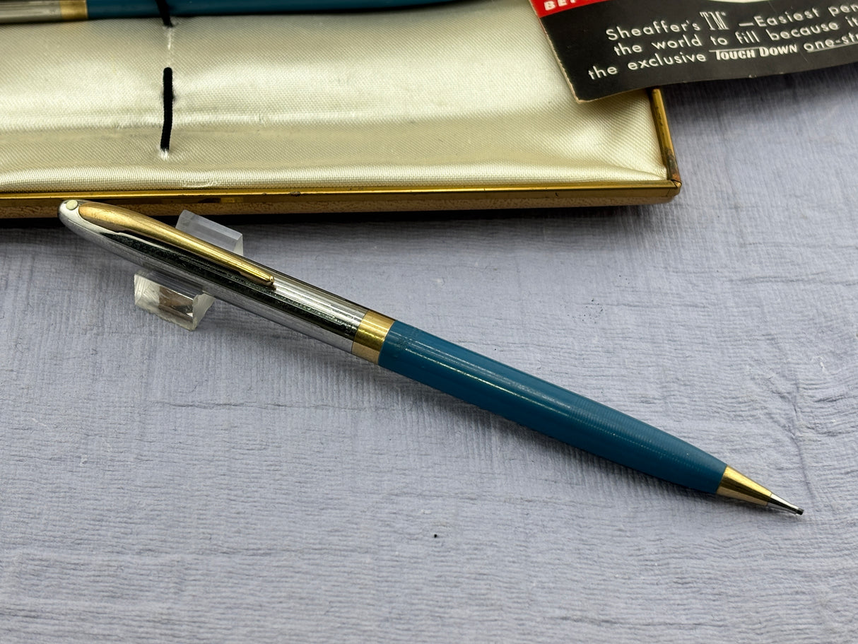 Sheaffer Snorkel set Blue Chrome cap  - New old stock and boxed
