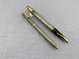 Sheaffer Imperial  Set Sterling Silver 925 Crossed lines 14k Gold Nib rare double broad !!