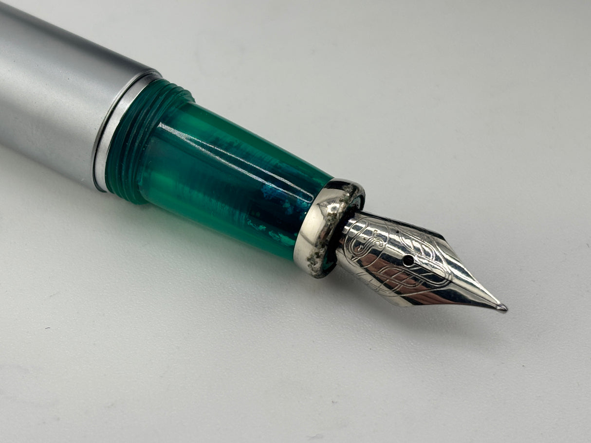 Itoya Galaxy Satin Chrome and Green Cap - Fountain Pen