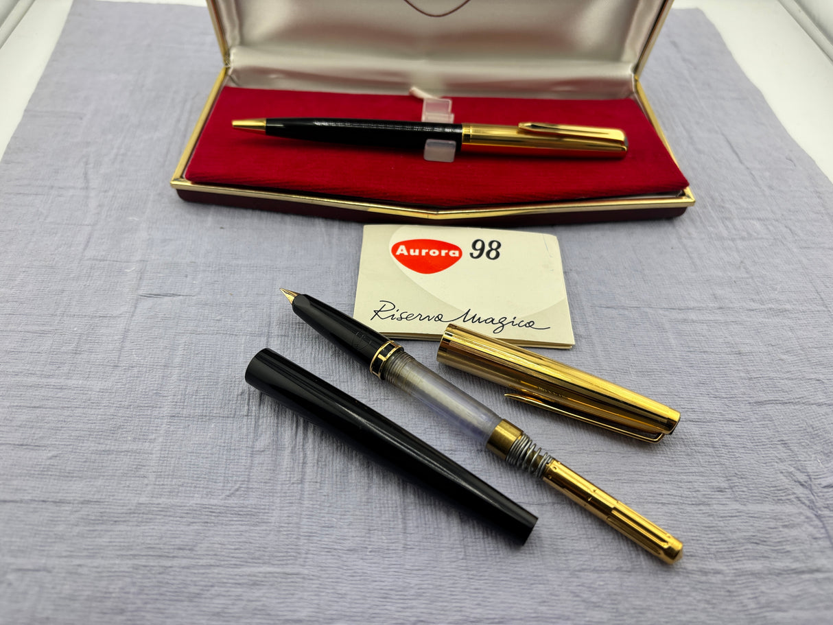 Aurora 98 Riserva Magica Black /gold cap SET  - Fountain Pen and Ball Pen