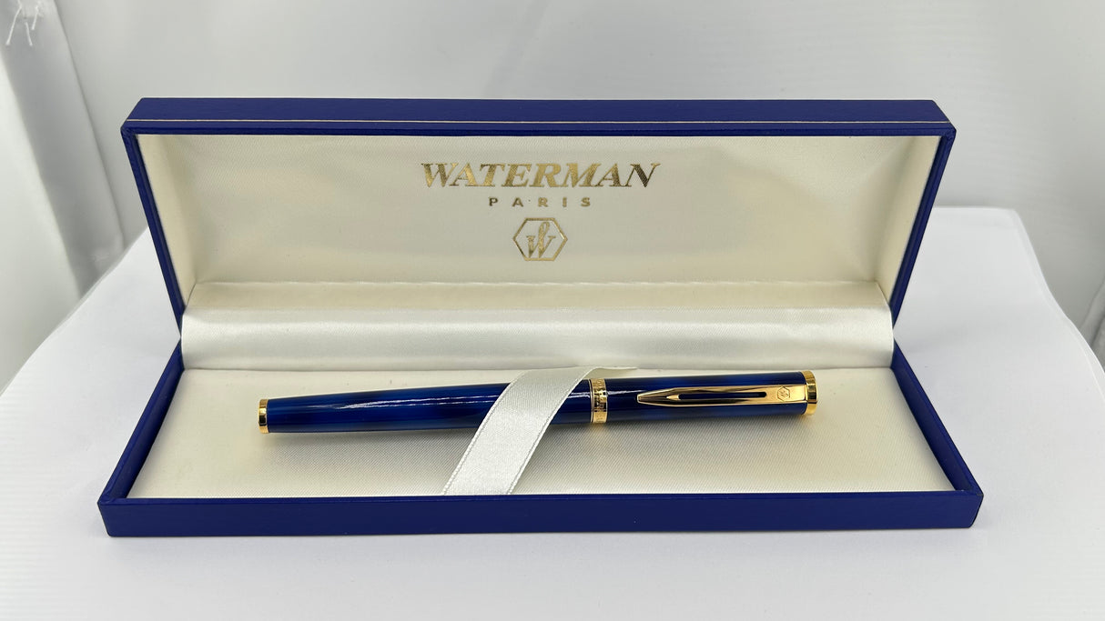 Waterman Preface in Blue Marble with Gold Plated Trim -  Roller Ball Pen