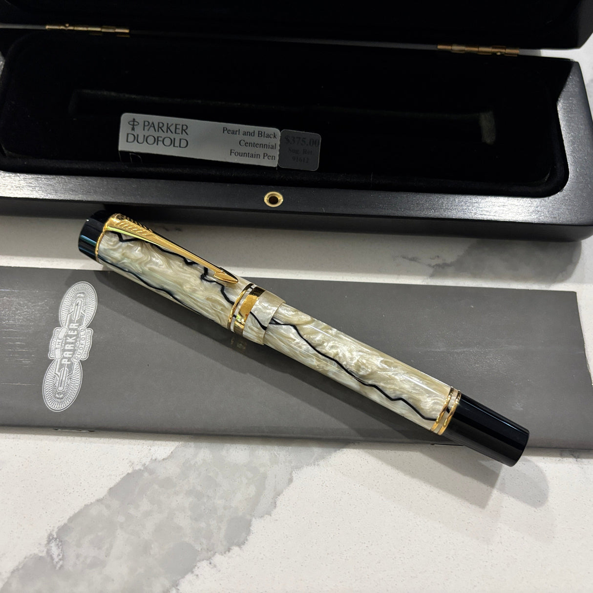 Parker Duofold Centennial Black and Pearl  Fountain Pen - Medium 18kt Gold Nib