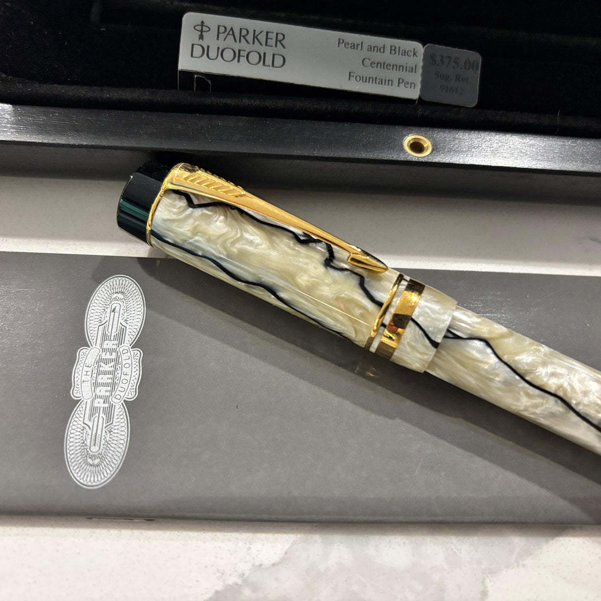 Parker Duofold Centennial Black and Pearl  Fountain Pen - Medium 18kt Gold Nib
