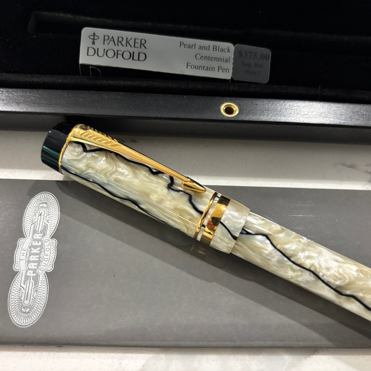 Parker Duofold Centennial Black and Pearl  Fountain Pen - Medium 18kt Gold Nib