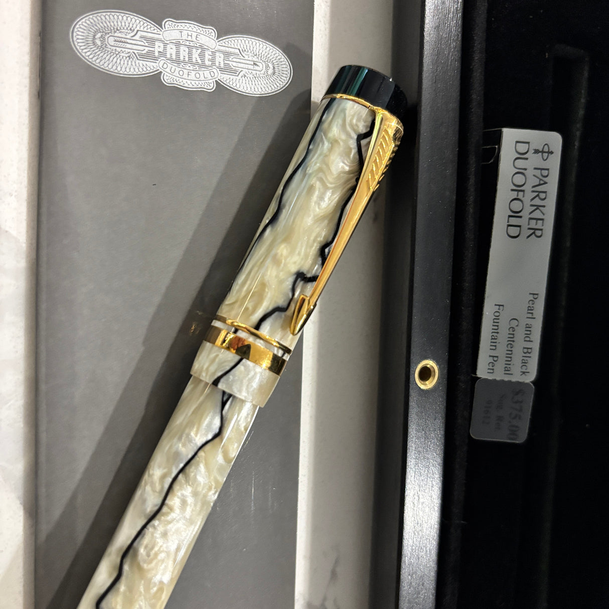 Parker Duofold Centennial Black and Pearl  Fountain Pen - Medium 18kt Gold Nib