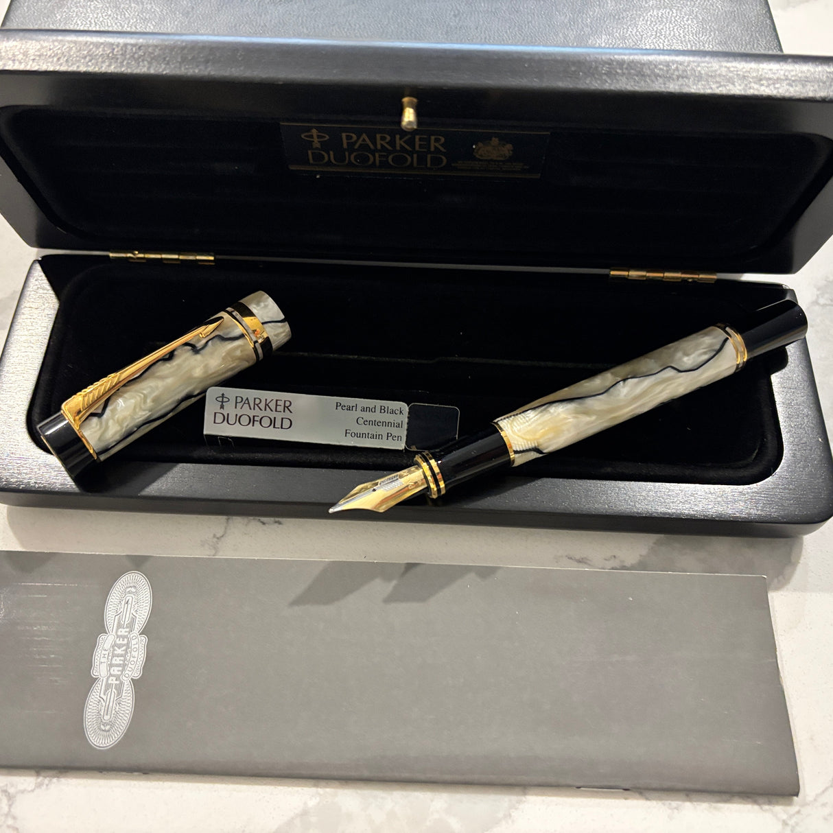 Parker Duofold Centennial Black and Pearl  Fountain Pen - Medium 18kt Gold Nib