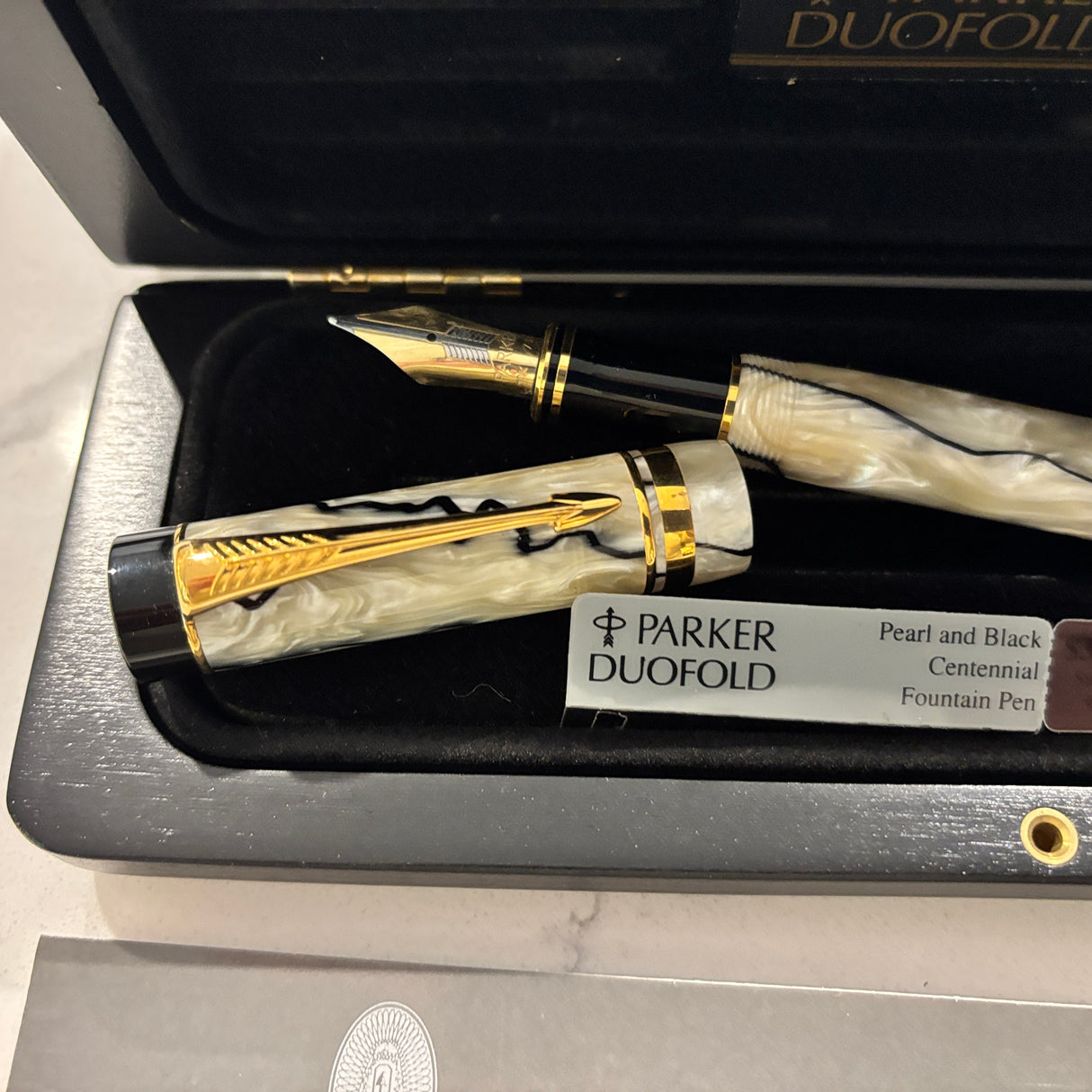 Parker Duofold Centennial Black and Pearl  Fountain Pen - Medium 18kt Gold Nib