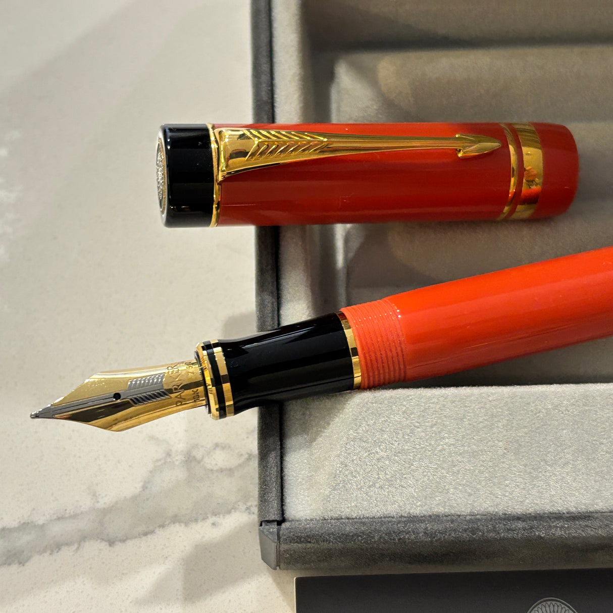 Parker Duofold - The Iconic "Big Red" Centennial Orange Fountain Pen - Medium 18kt Gold Nib