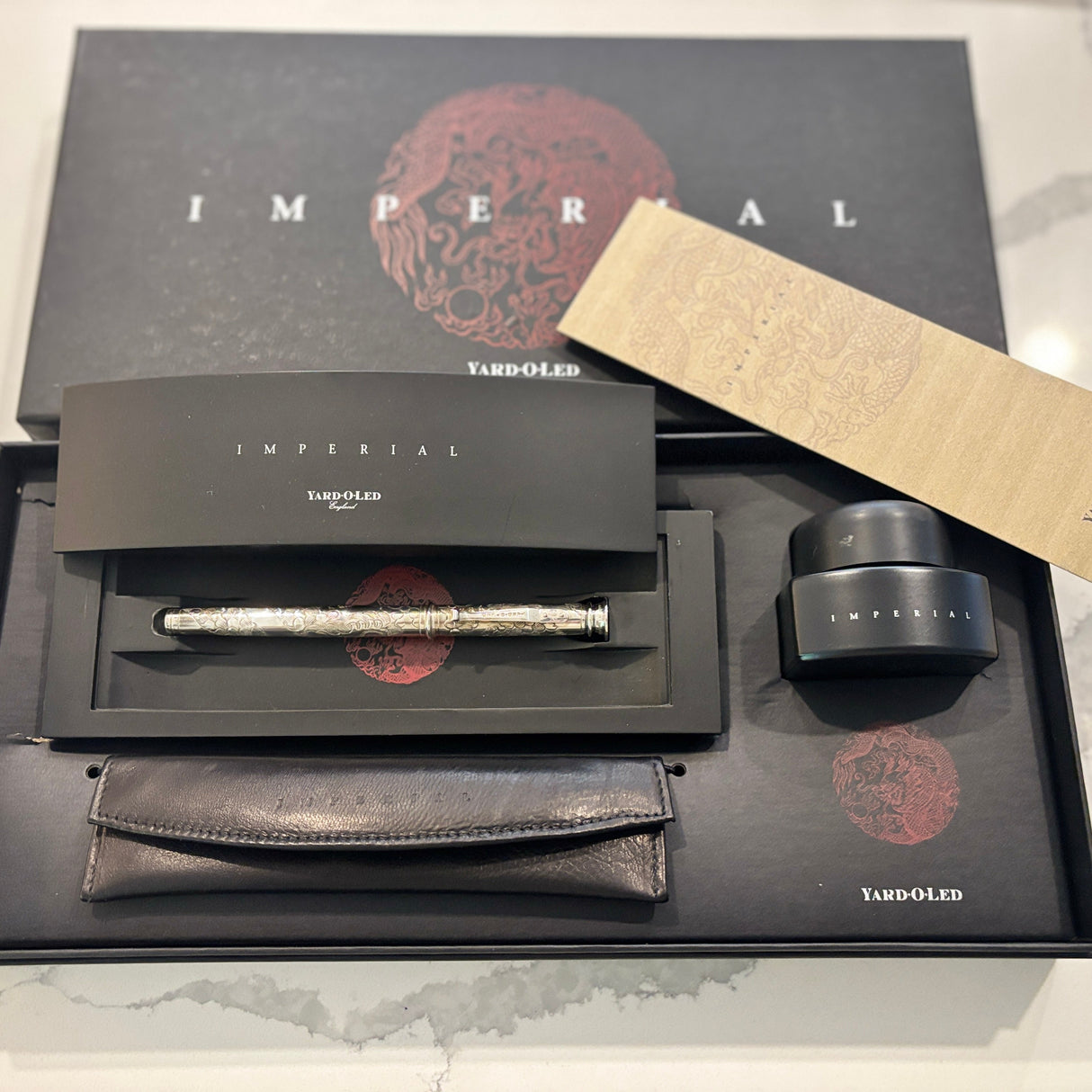 Yard-O-Led Imperial Dragon  Full sterling silver .925  Fountain Pen - Broad 18kt Gold Nib