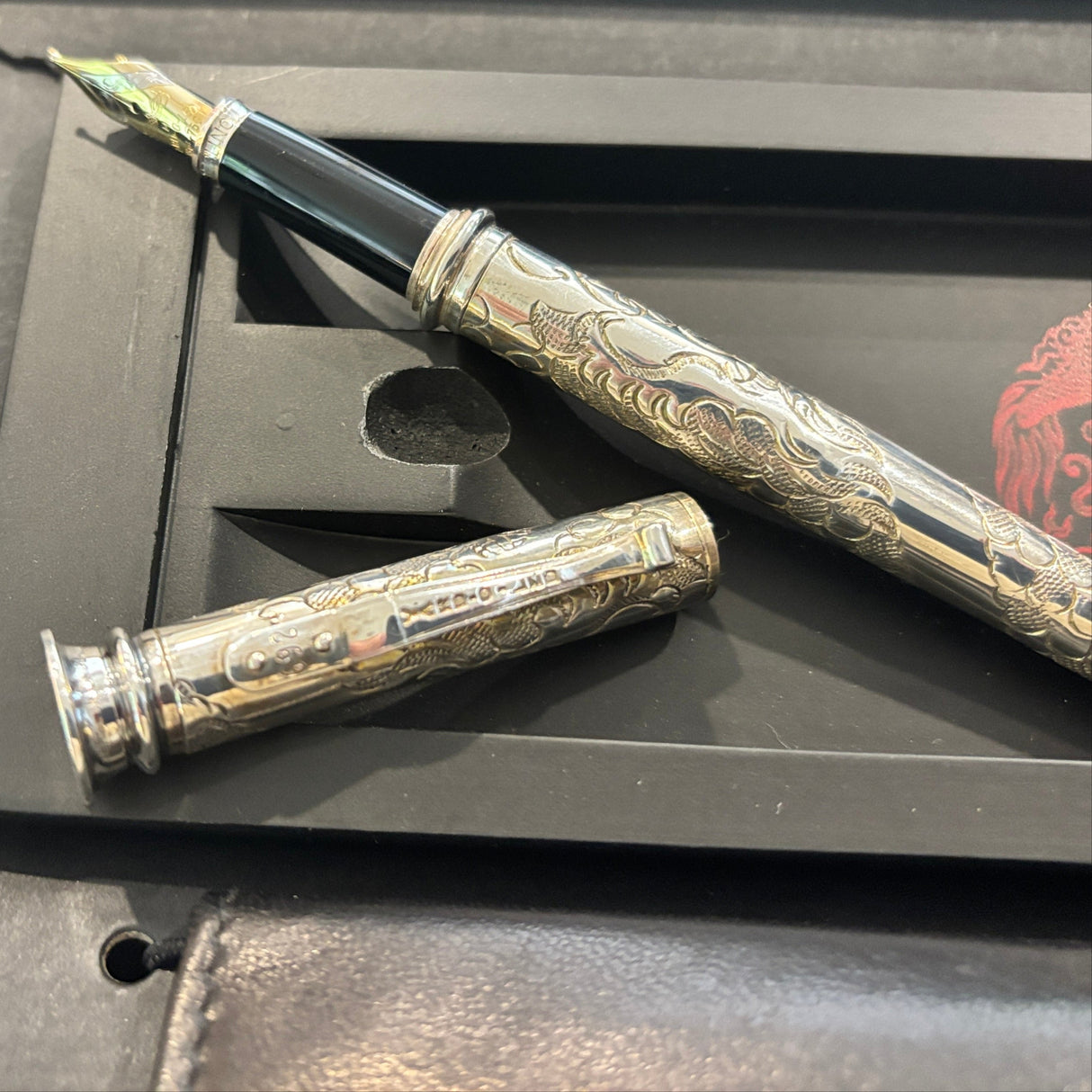 Yard-O-Led Imperial Dragon  Full sterling silver .925  Fountain Pen - Broad 18kt Gold Nib