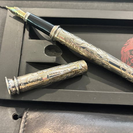 Yard-O-Led Imperial Dragon  Full sterling silver .925  Fountain Pen - Broad 18kt Gold Nib