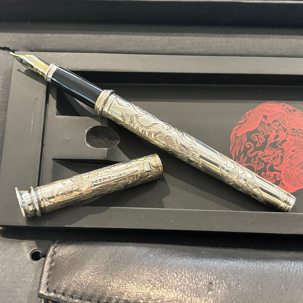 Yard-O-Led Imperial Dragon  Full sterling silver .925  Fountain Pen - Broad 18kt Gold Nib
