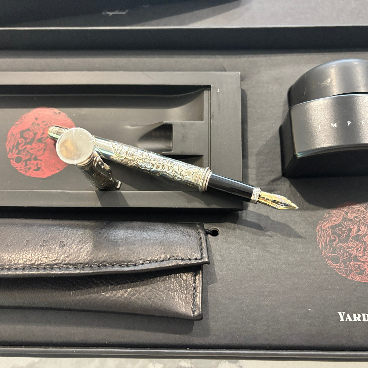 Yard-O-Led Imperial Dragon  Full sterling silver .925  Fountain Pen - Broad 18kt Gold Nib