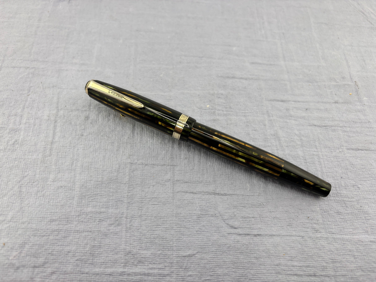 Parker (1944) Striped Green/Amber Duofold  - Fountain Pen