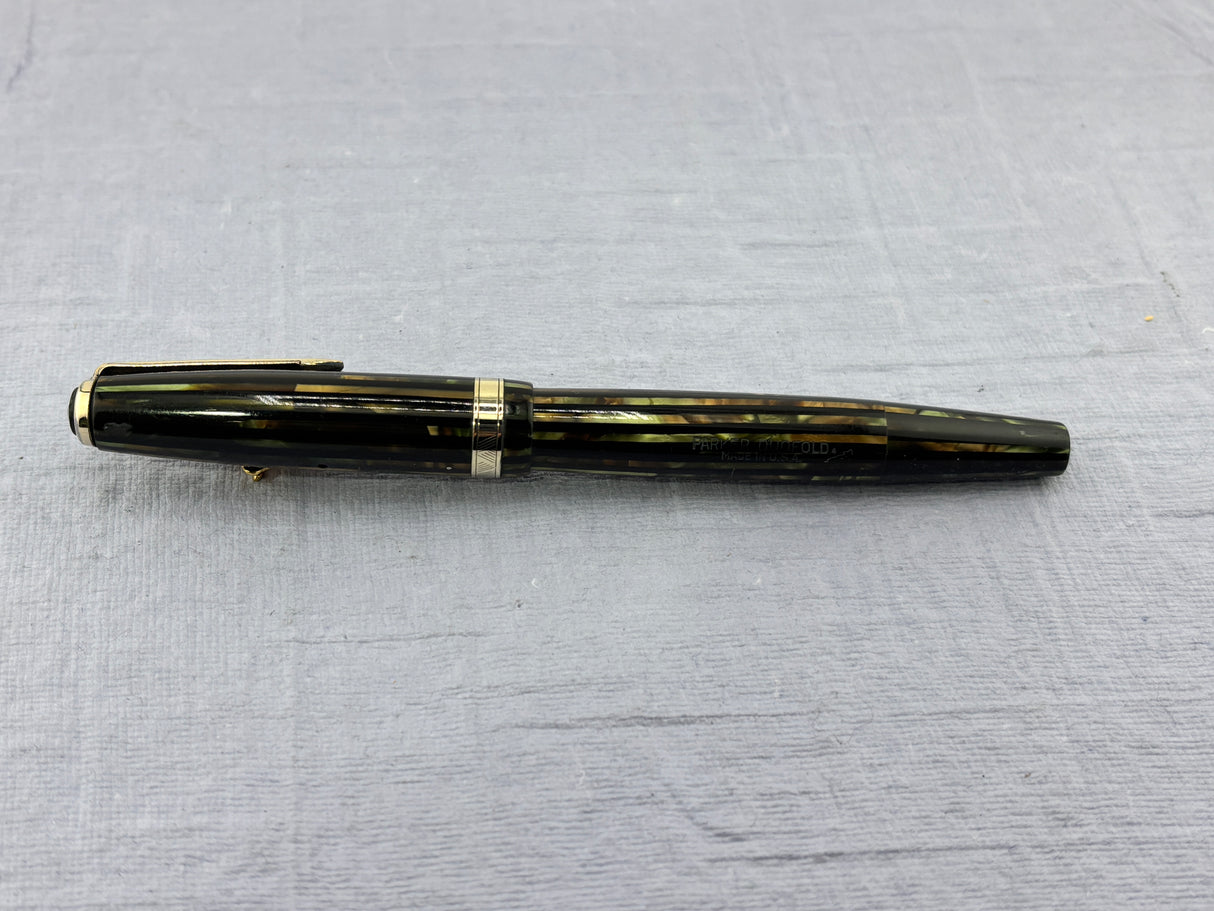 Parker (1944) Striped Green/Amber Duofold  - Fountain Pen