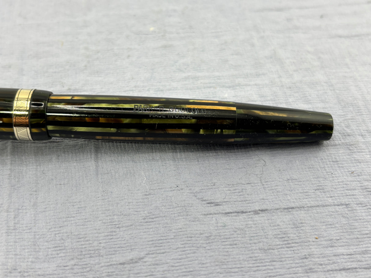 Parker (1944) Striped Green/Amber Duofold  - Fountain Pen