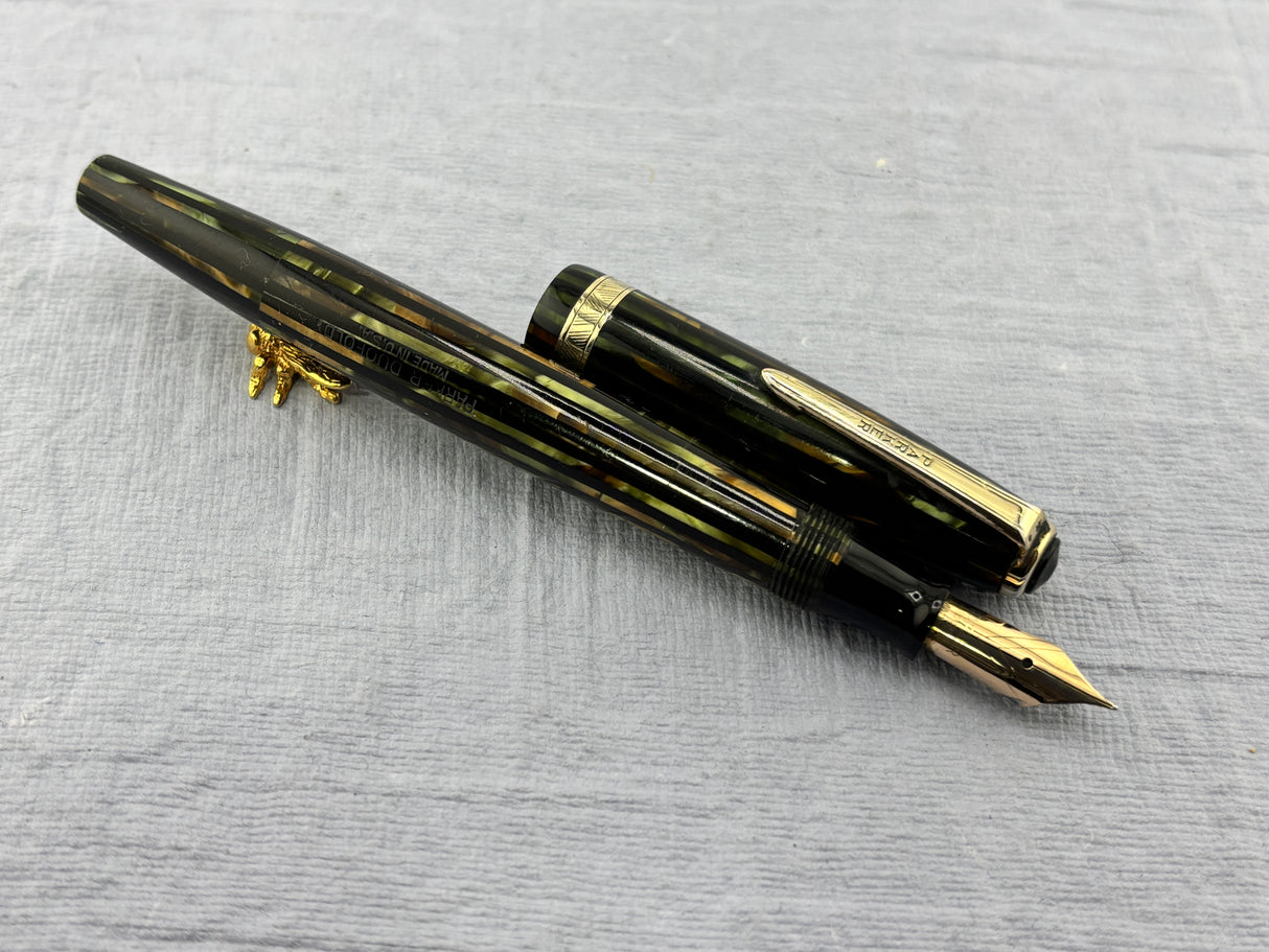 Parker (1944) Striped Green/Amber Duofold  - Fountain Pen