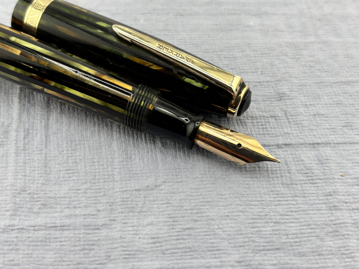 Parker (1944) Striped Green/Amber Duofold  - Fountain Pen