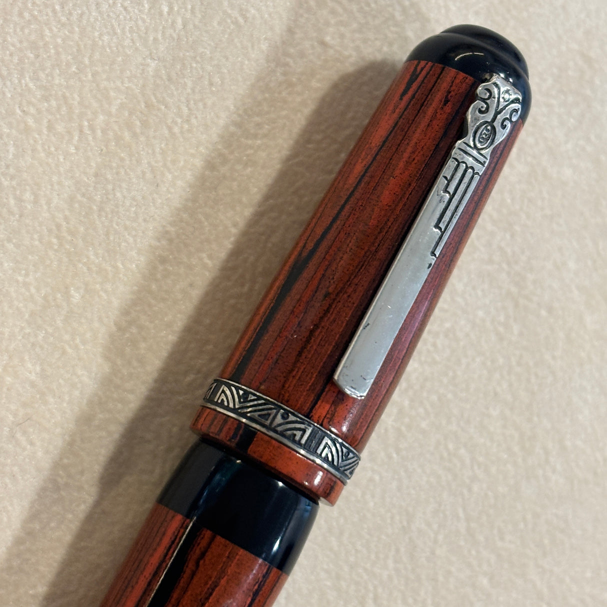 Marlen BVCCVS Oversized rollerball orange and black Mottled ebonite - Sterling Silver Clip & Trim