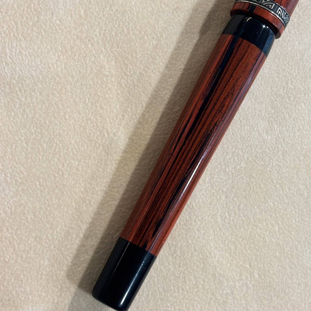 Marlen BVCCVS Oversized rollerball orange and black Mottled ebonite - Sterling Silver Clip & Trim