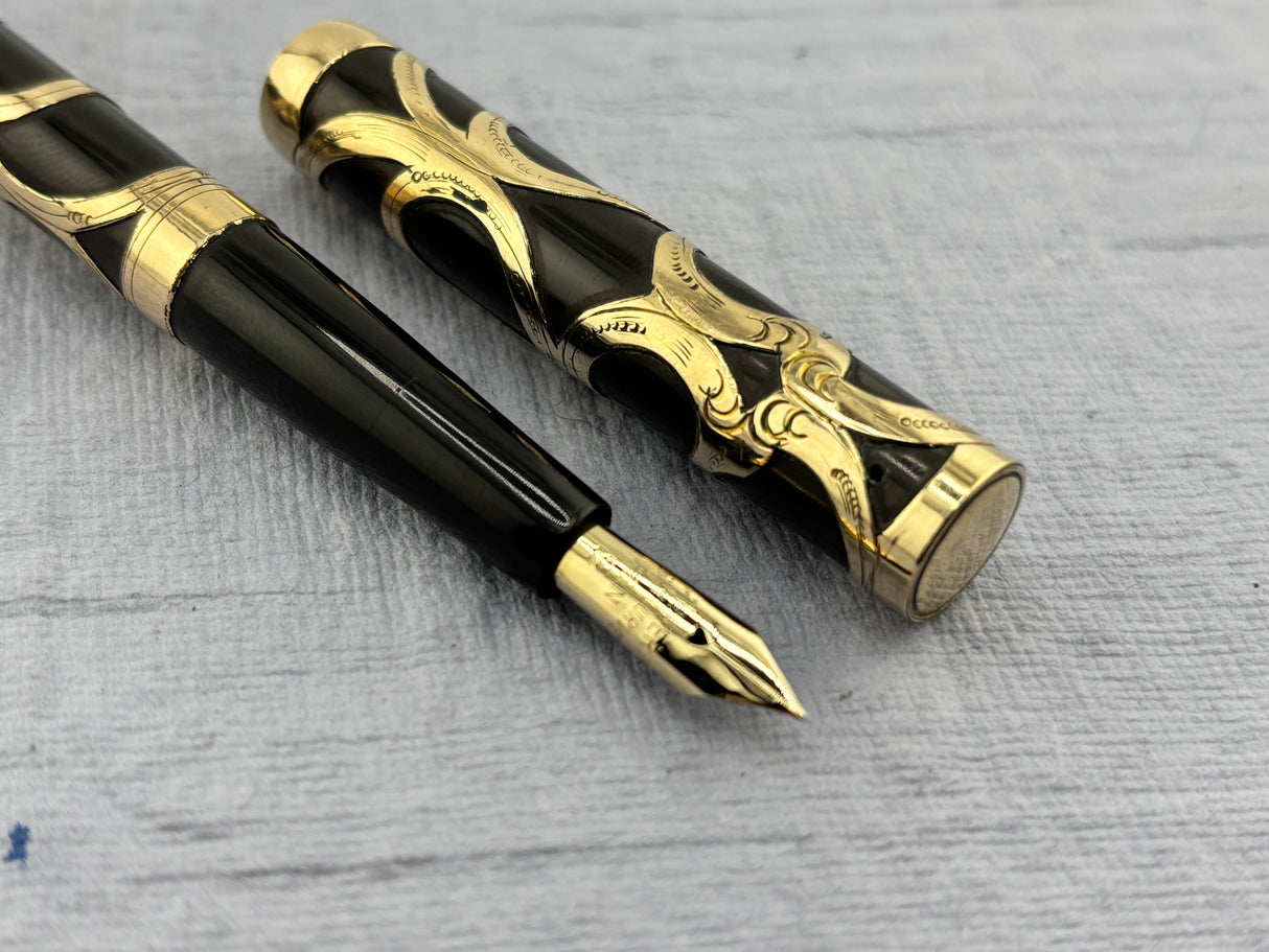 Parker Lucky Curve  #16  Gold Filled Filigree Overlay Eyedropper  - Fountain Pen