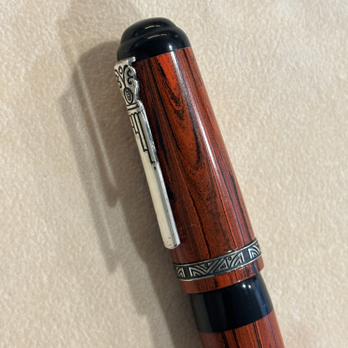 Marlen BVCCVS Oversized rollerball orange and black Mottled ebonite - Sterling Silver Clip & Trim
