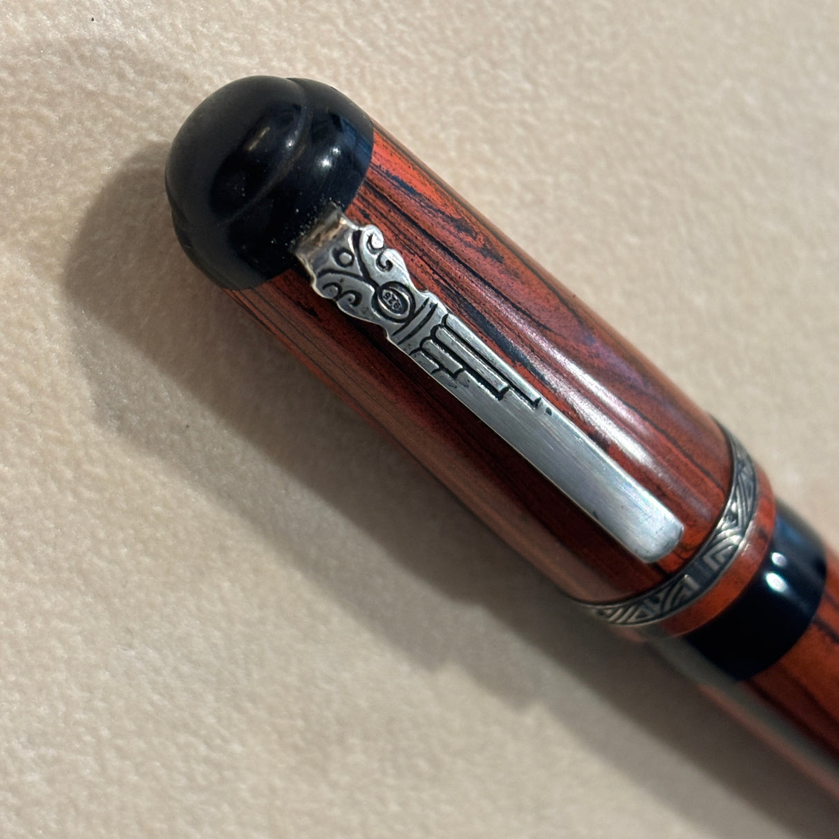 Marlen BVCCVS Oversized rollerball orange and black Mottled ebonite - Sterling Silver Clip & Trim