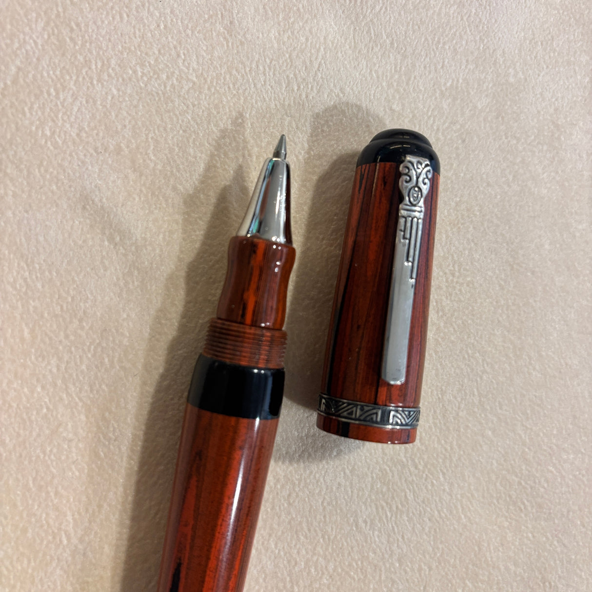 Marlen BVCCVS Oversized rollerball orange and black Mottled ebonite - Sterling Silver Clip & Trim