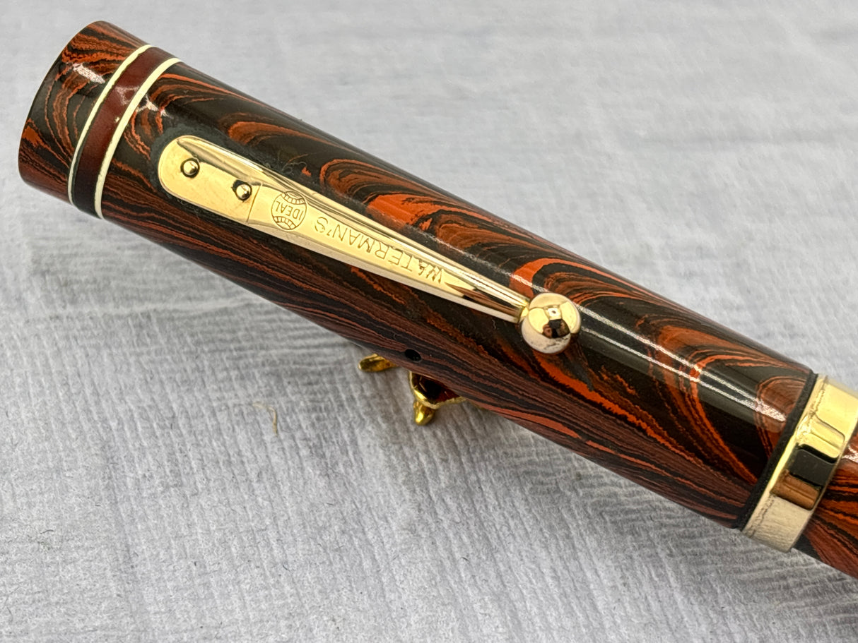 Waterman #5 Red/Black Ripple with Red Band + Correct "red" Nib  - Fountain Pen
