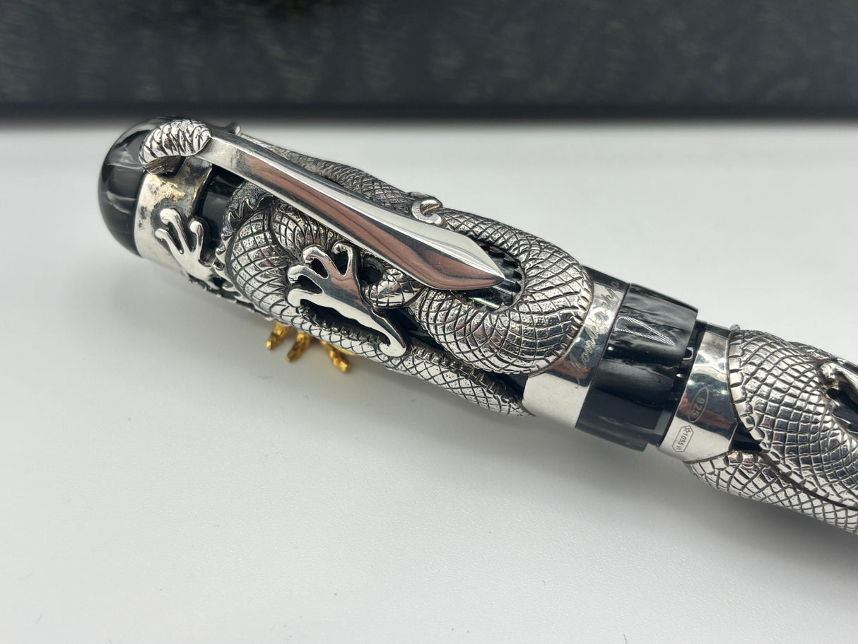 Montegrappa Iconic 1995 Sterling Silver & Celluloid  Dragon Limited Edition  Fountain Pen - Medium 18kt Gold Nib