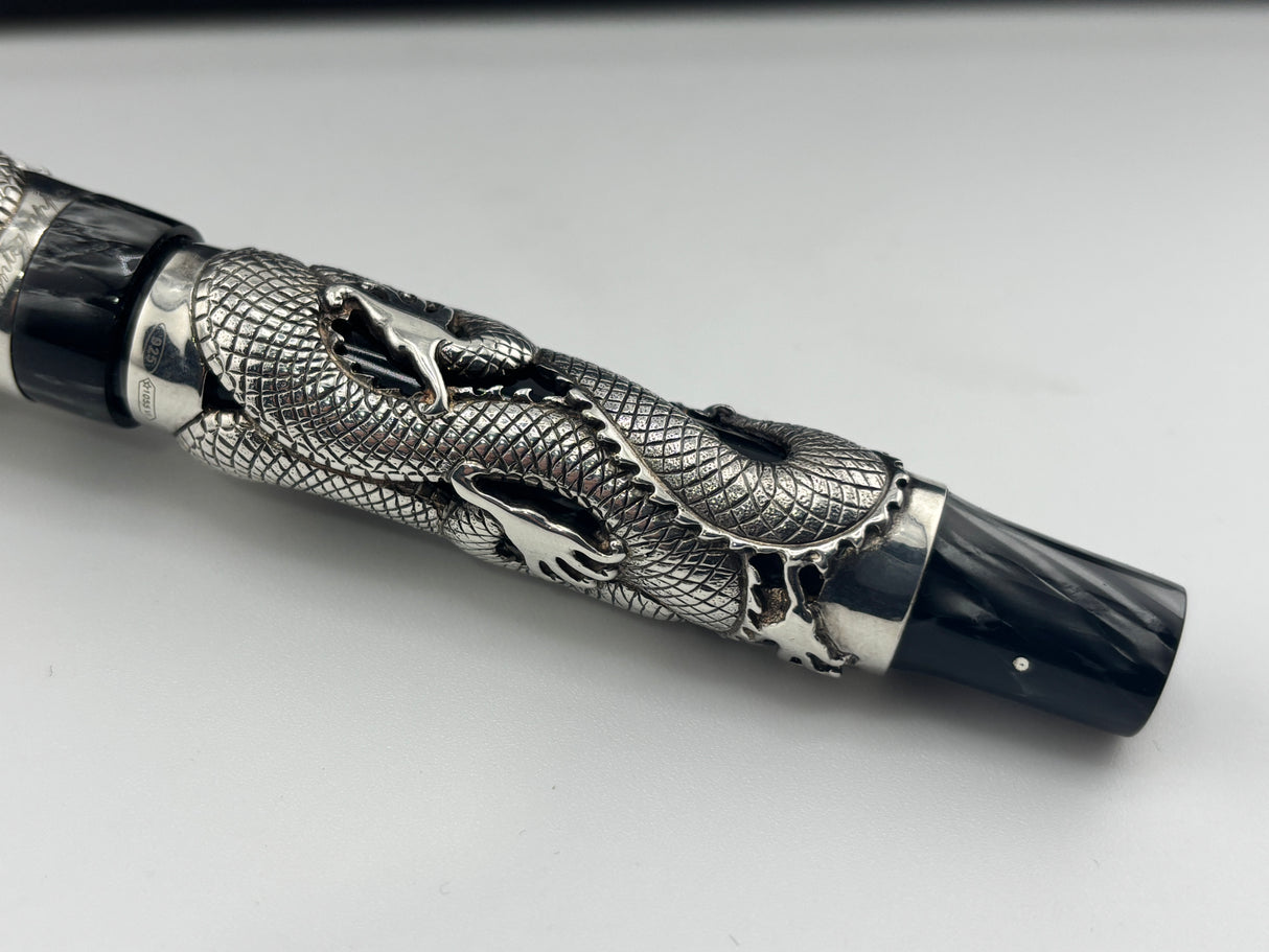 Montegrappa Iconic 1995 Sterling Silver & Celluloid  Dragon Limited Edition  Fountain Pen - Medium 18kt Gold Nib