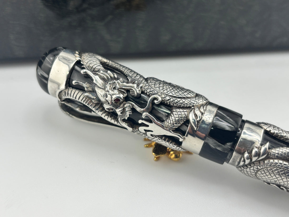 Montegrappa Iconic 1995 Sterling Silver & Celluloid  Dragon Limited Edition  Fountain Pen - Medium 18kt Gold Nib