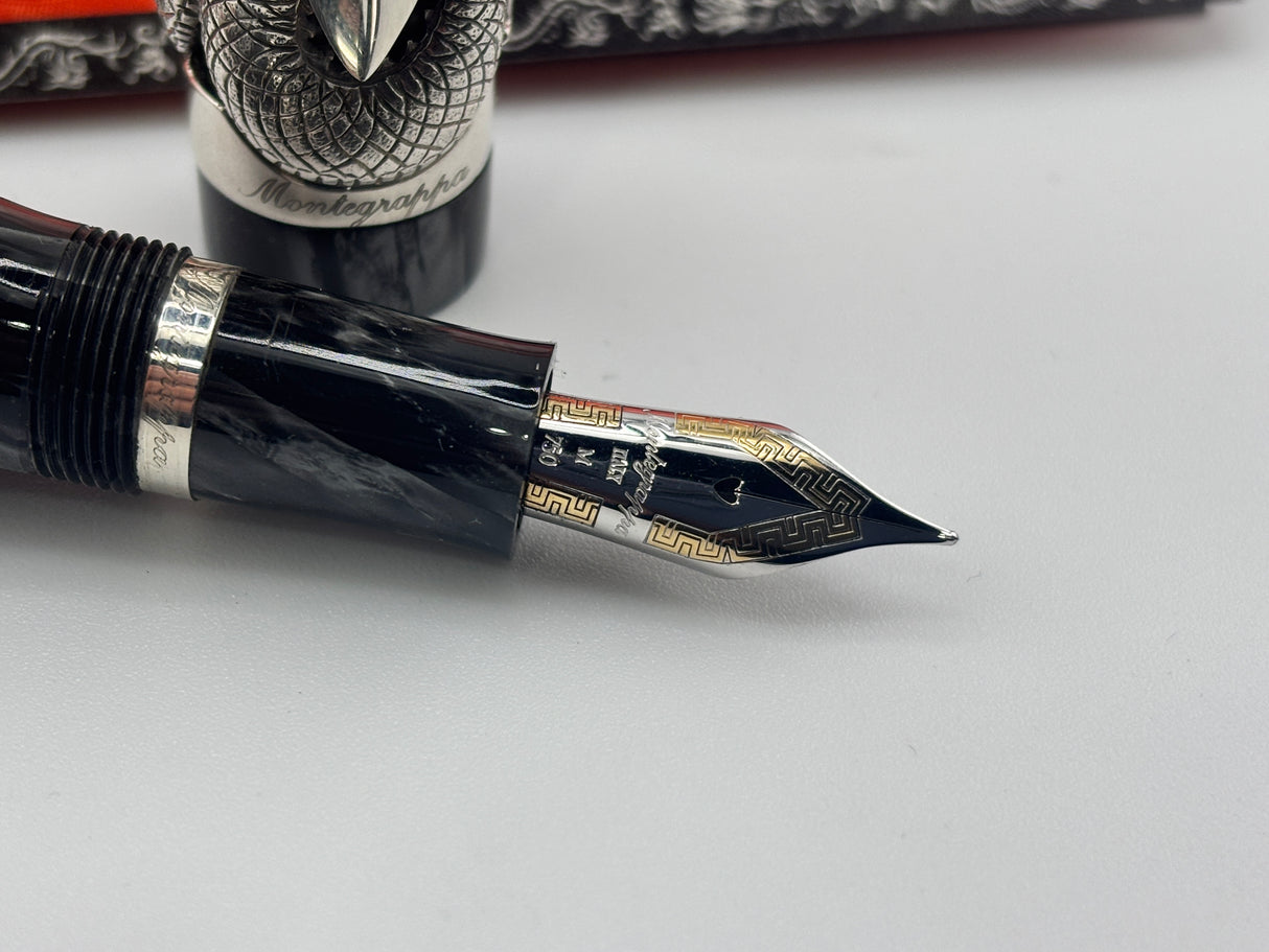 Montegrappa Iconic 1995 Sterling Silver & Celluloid  Dragon Limited Edition  Fountain Pen - Medium 18kt Gold Nib