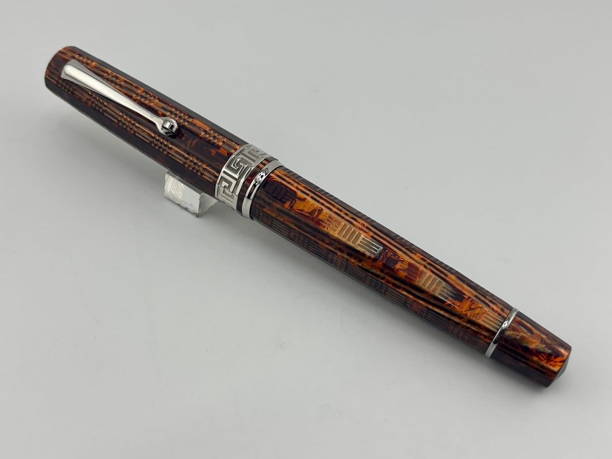 Armando Simoni Club Gladiator Bespoke Arco Bronze Celluloid "Chased (Carved)" Fountain Pen - Medium 14kt Gold Nib