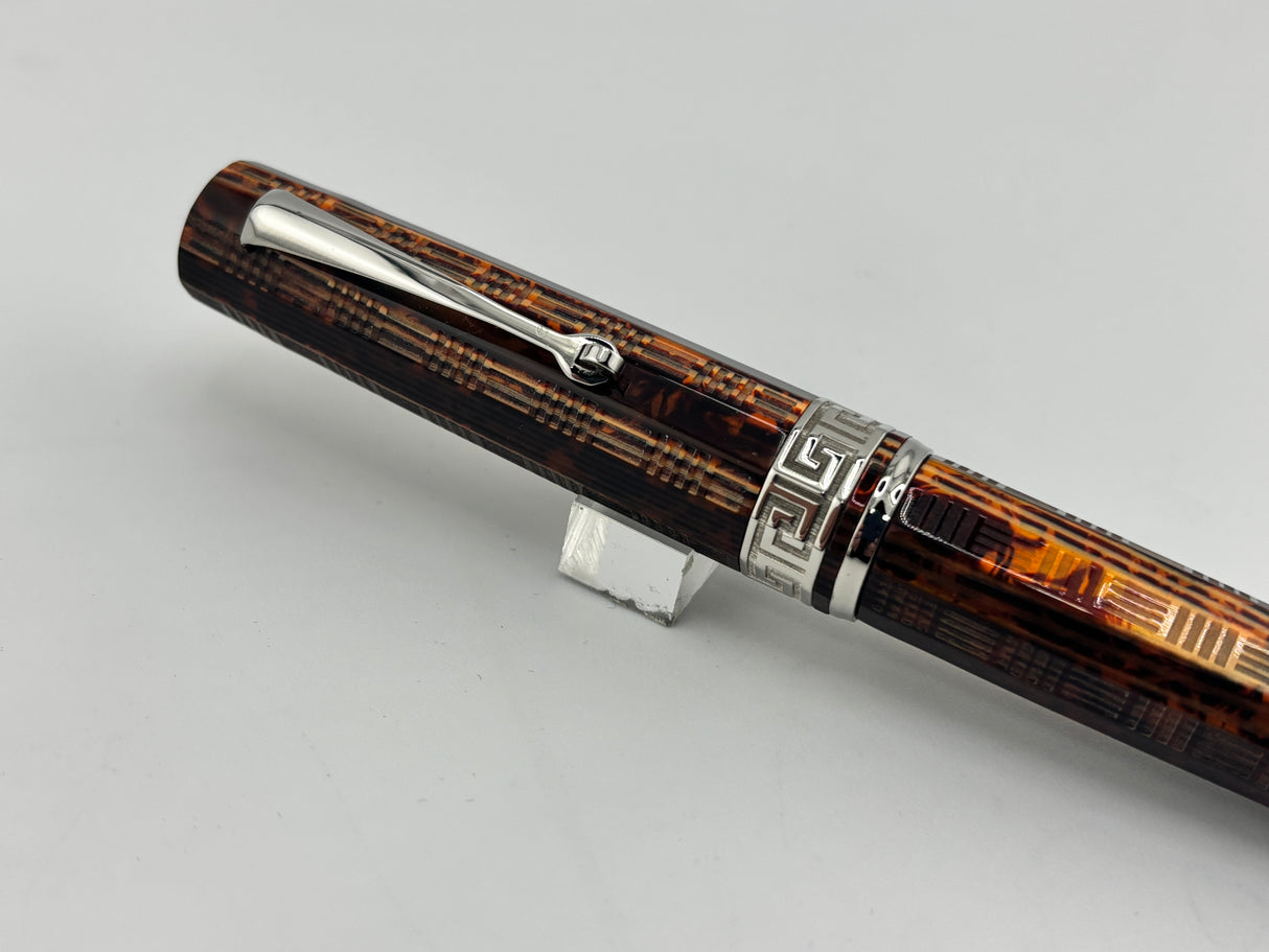 Armando Simoni Club Gladiator Bespoke Arco Bronze Celluloid "Chased (Carved)" Fountain Pen - Medium 14kt Gold Nib