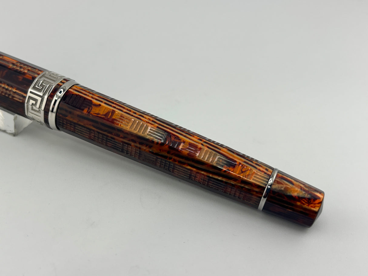 Armando Simoni Club Gladiator Bespoke Arco Bronze Celluloid "Chased (Carved)" Fountain Pen - Medium 14kt Gold Nib