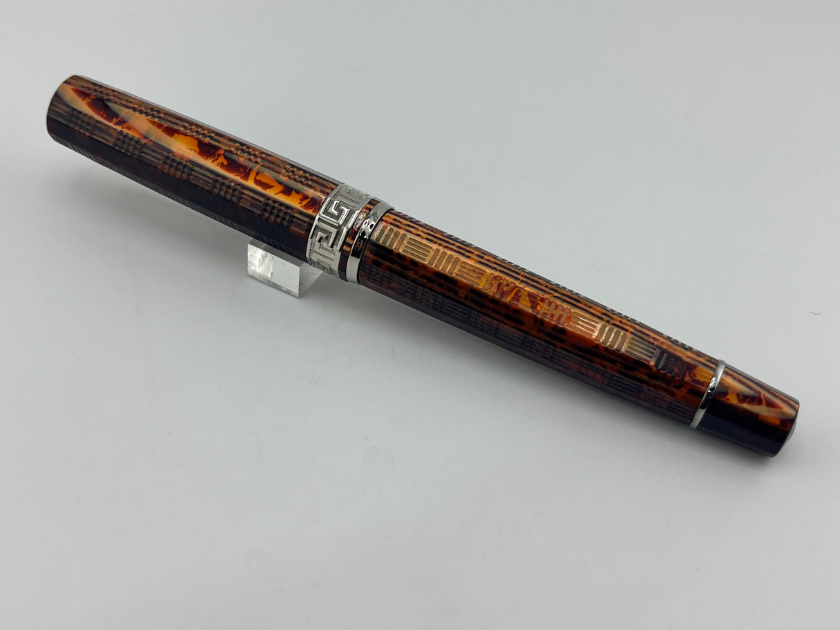 Armando Simoni Club Gladiator Bespoke Arco Bronze Celluloid "Chased (Carved)" Fountain Pen - Medium 14kt Gold Nib