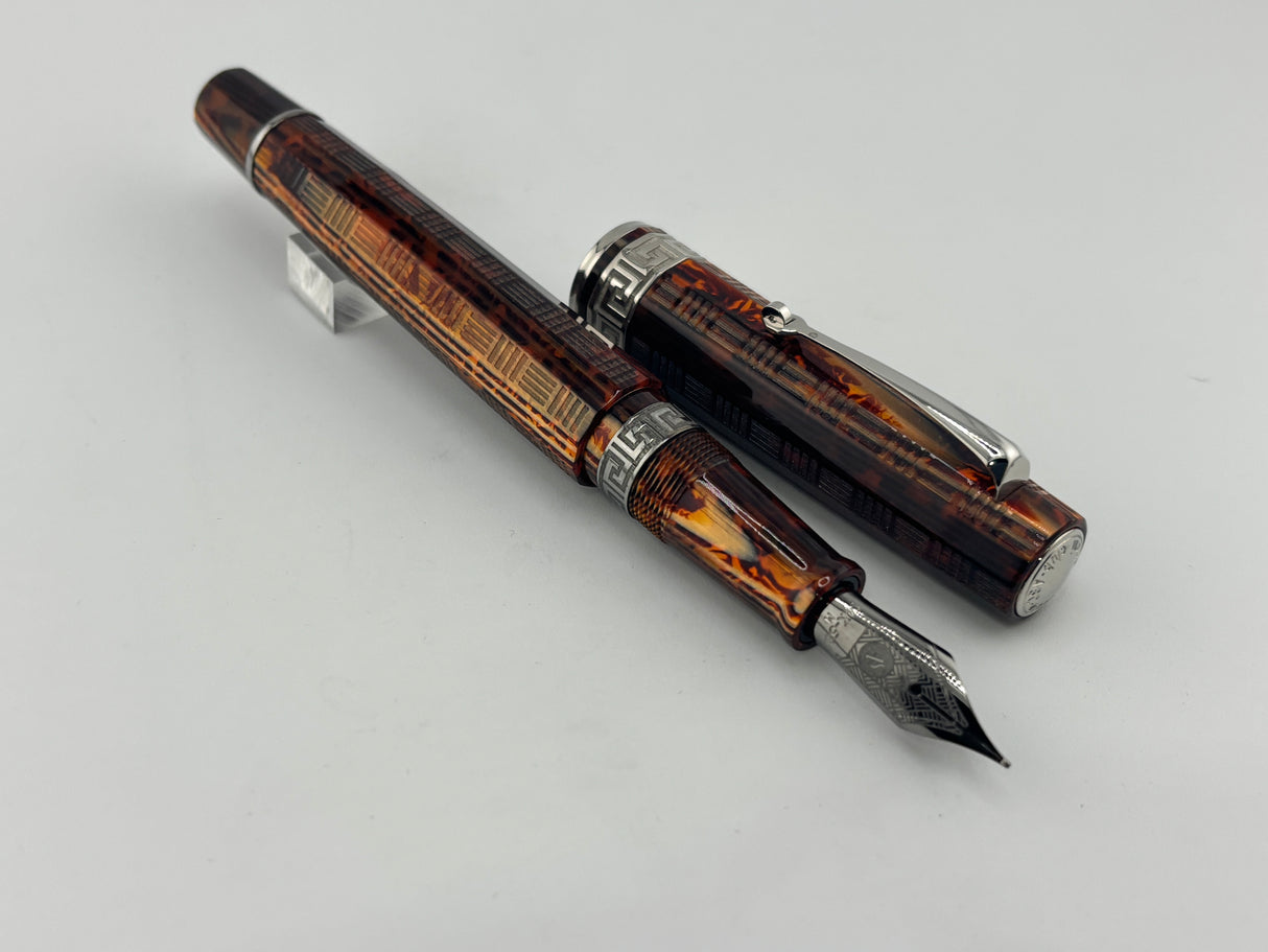 Armando Simoni Club Gladiator Bespoke Arco Bronze Celluloid "Chased (Carved)" Fountain Pen - Medium 14kt Gold Nib