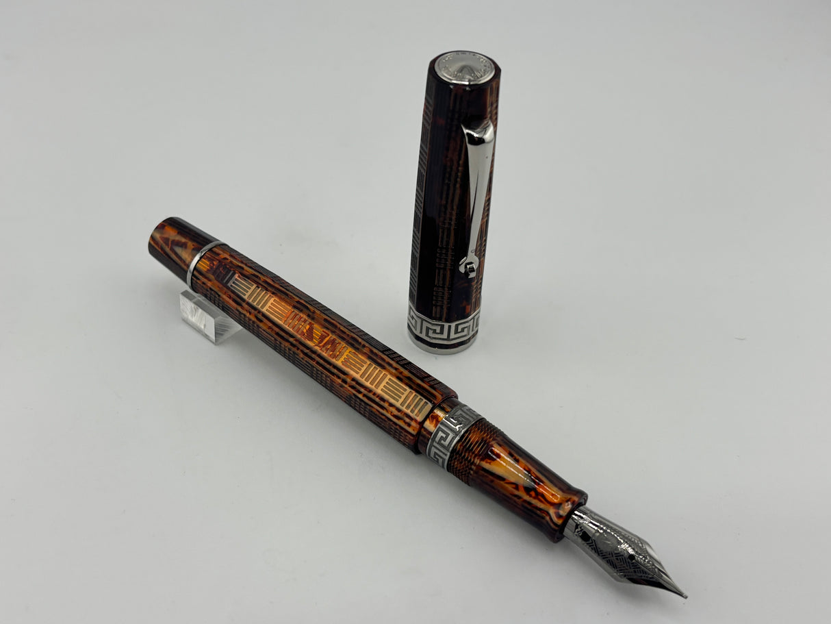 Armando Simoni Club Gladiator Bespoke Arco Bronze Celluloid "Chased (Carved)" Fountain Pen - Medium 14kt Gold Nib