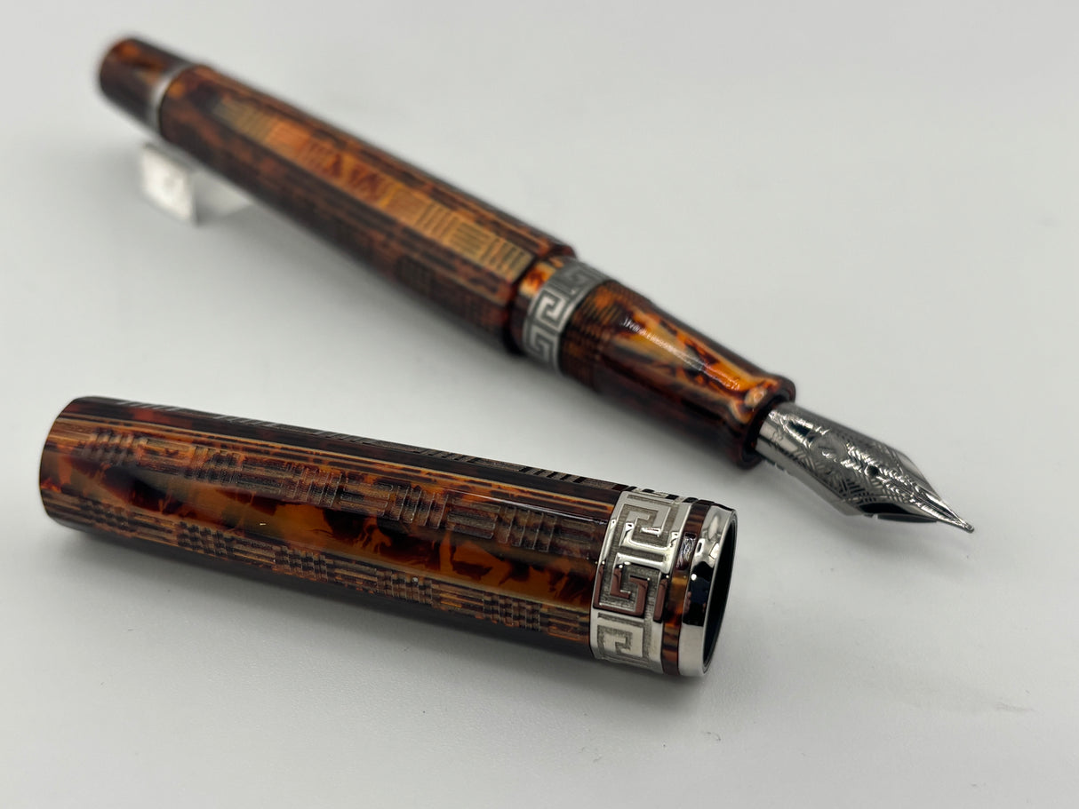Armando Simoni Club Gladiator Bespoke Arco Bronze Celluloid "Chased (Carved)" Fountain Pen - Medium 14kt Gold Nib