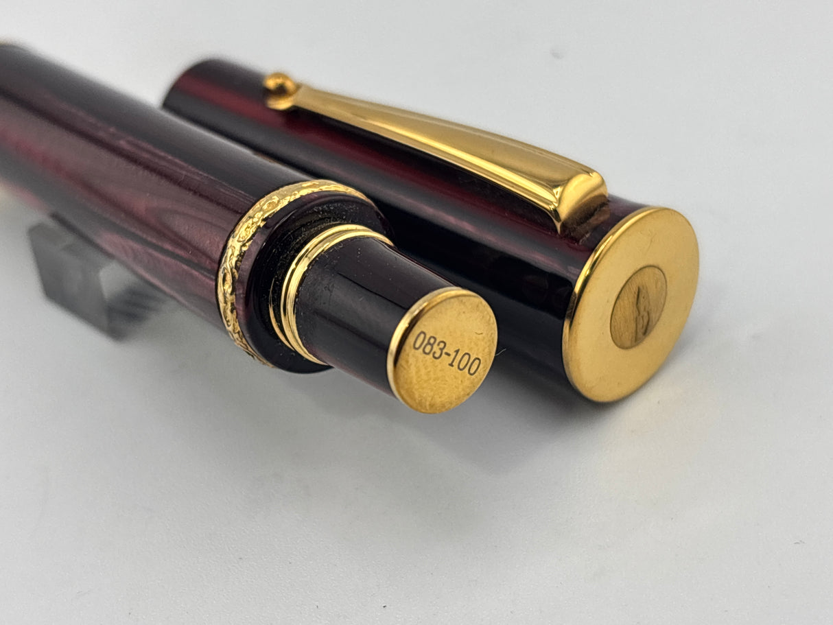 Delta Papillon Variegated Streaked Burgundy Resin  Fountain Pen  - Fine 18kt Gold Nib