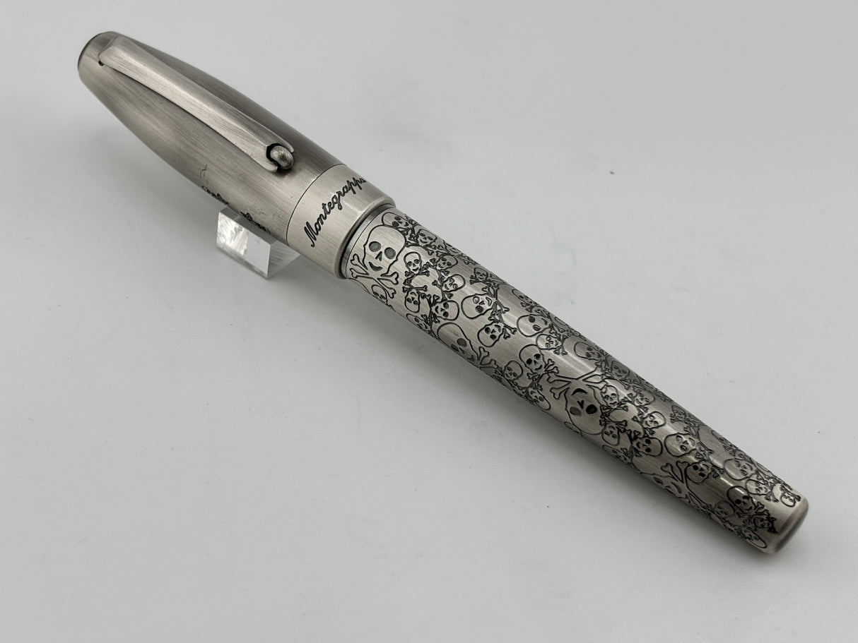 Montegrappa Fortuna Brushed Stainless Steel Skulls  Fountain Pen  - Fine Stainless Steel Nib