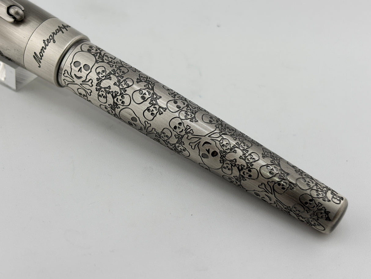 Montegrappa Fortuna Brushed Stainless Steel Skulls  Fountain Pen  - Fine Stainless Steel Nib