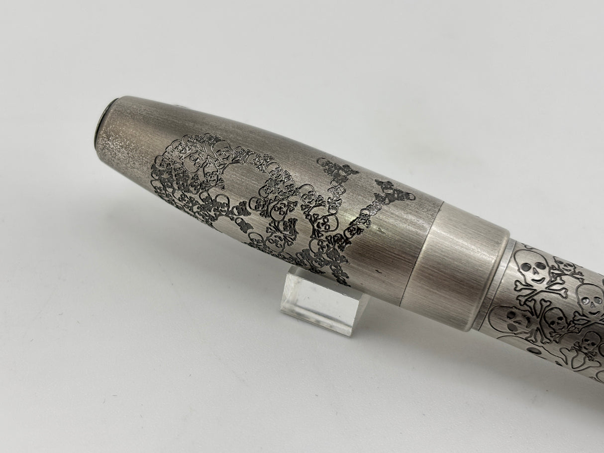Montegrappa Fortuna Brushed Stainless Steel Skulls  Fountain Pen  - Fine Stainless Steel Nib