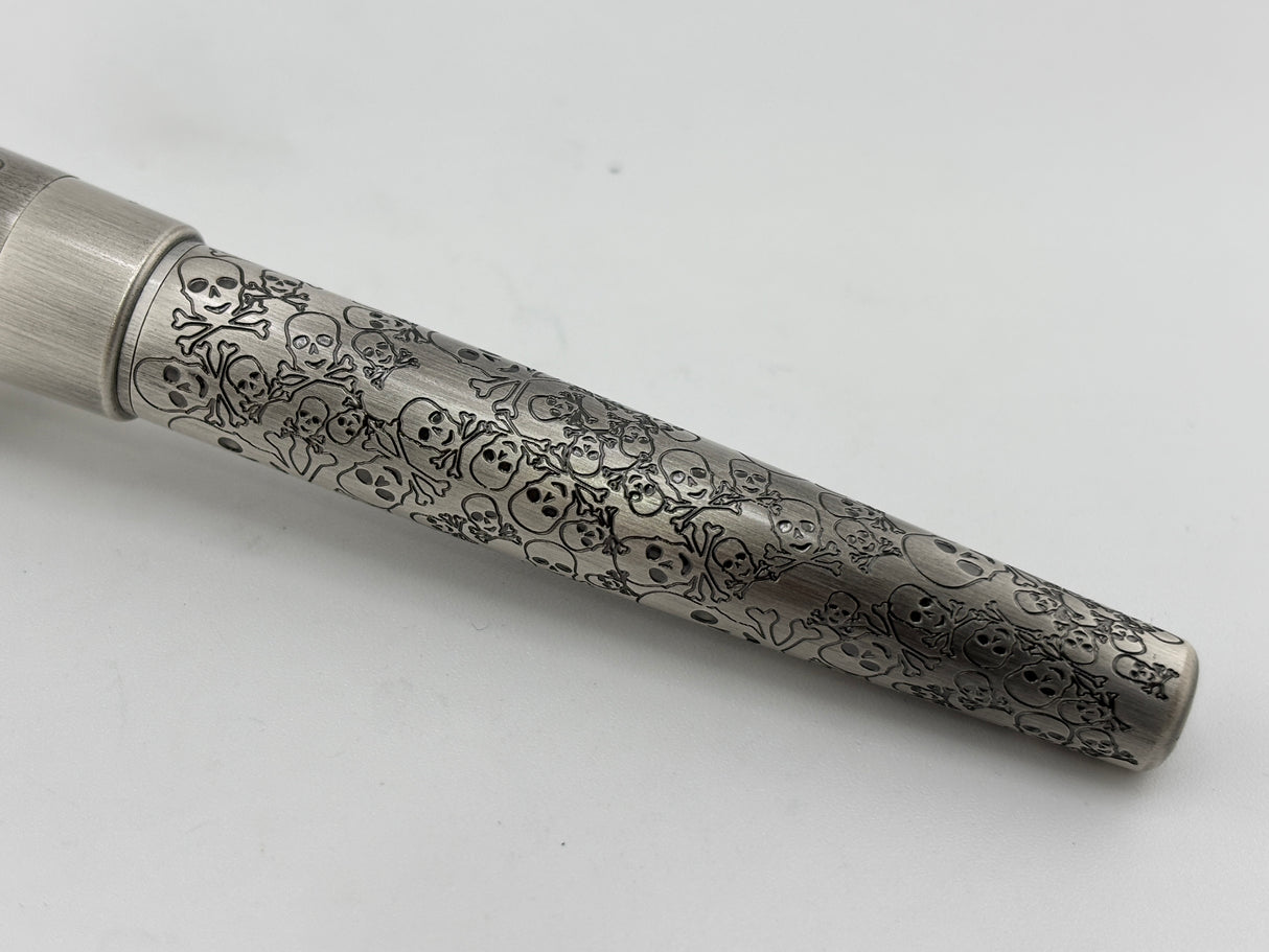 Montegrappa Fortuna Brushed Stainless Steel Skulls  Fountain Pen  - Fine Stainless Steel Nib