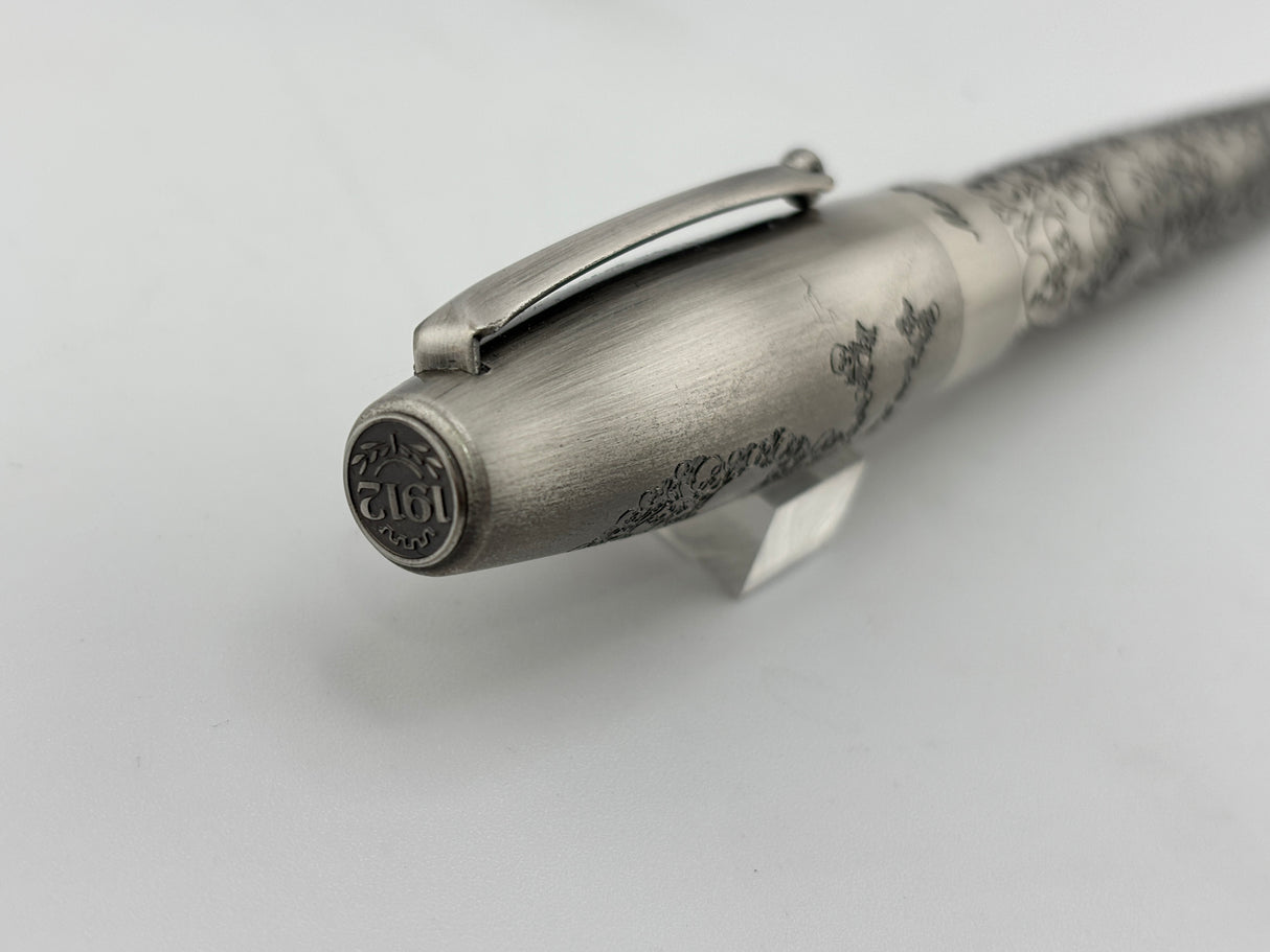 Montegrappa Fortuna Brushed Stainless Steel Skulls  Fountain Pen  - Fine Stainless Steel Nib
