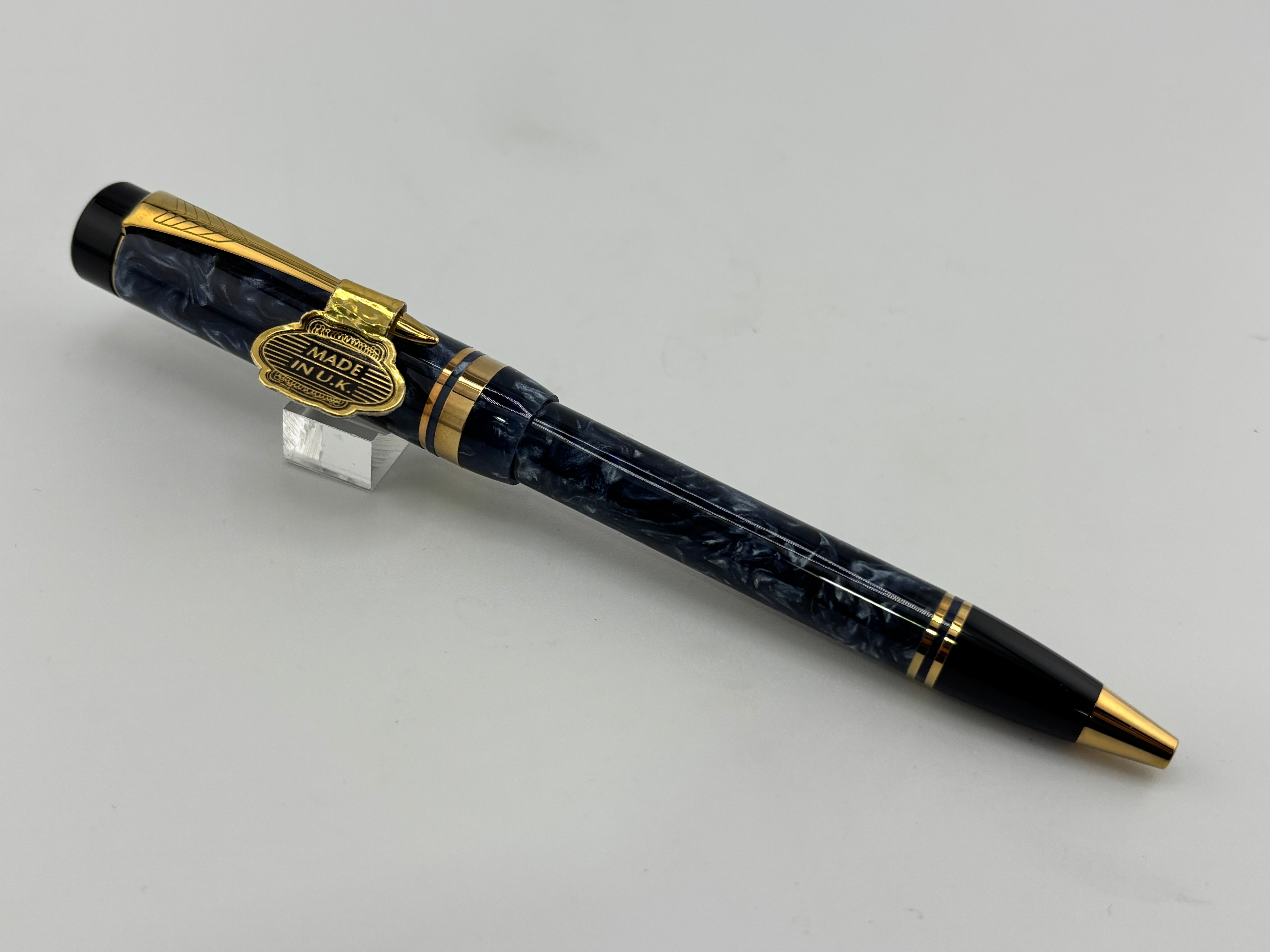 美品papier broken parker/ navy Parker Duofold Marbled Blue Cap Actuated Ballpoint Pen - The