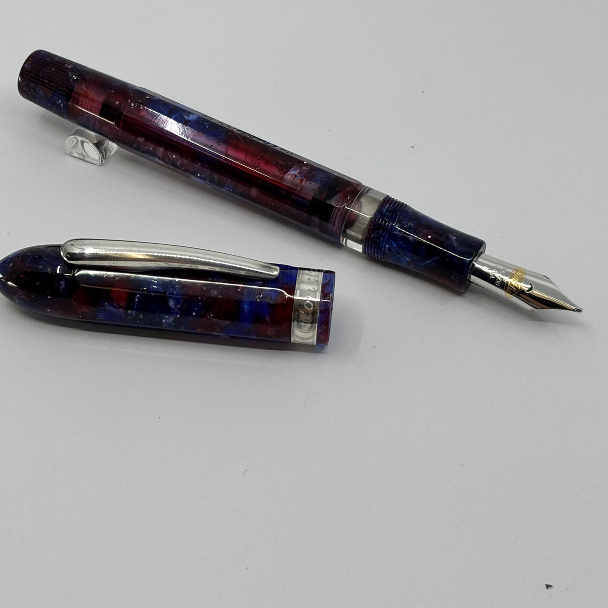 Conklin Nozac Word Gauge Demonstrator Blue and Red Celluloid (made by Visconti circa 2006) i-  Broad 18kt Gold Nib