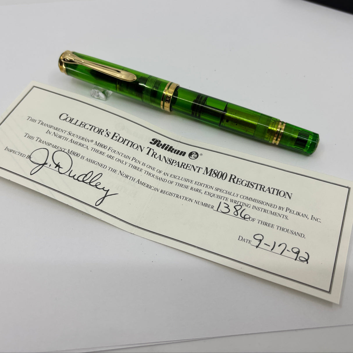 Pelikan M800 Green  Transparent Edition, Original Version Fountain Pen - Circa 1992 - Fine 18kt Gold Nib